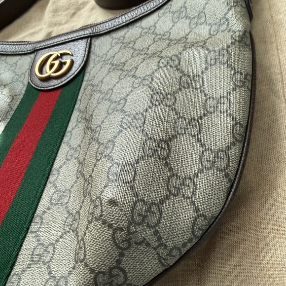 Gucci Beige GG Pattern Shoulder Bag with Red and Green Stripe - Picture 16 of 17